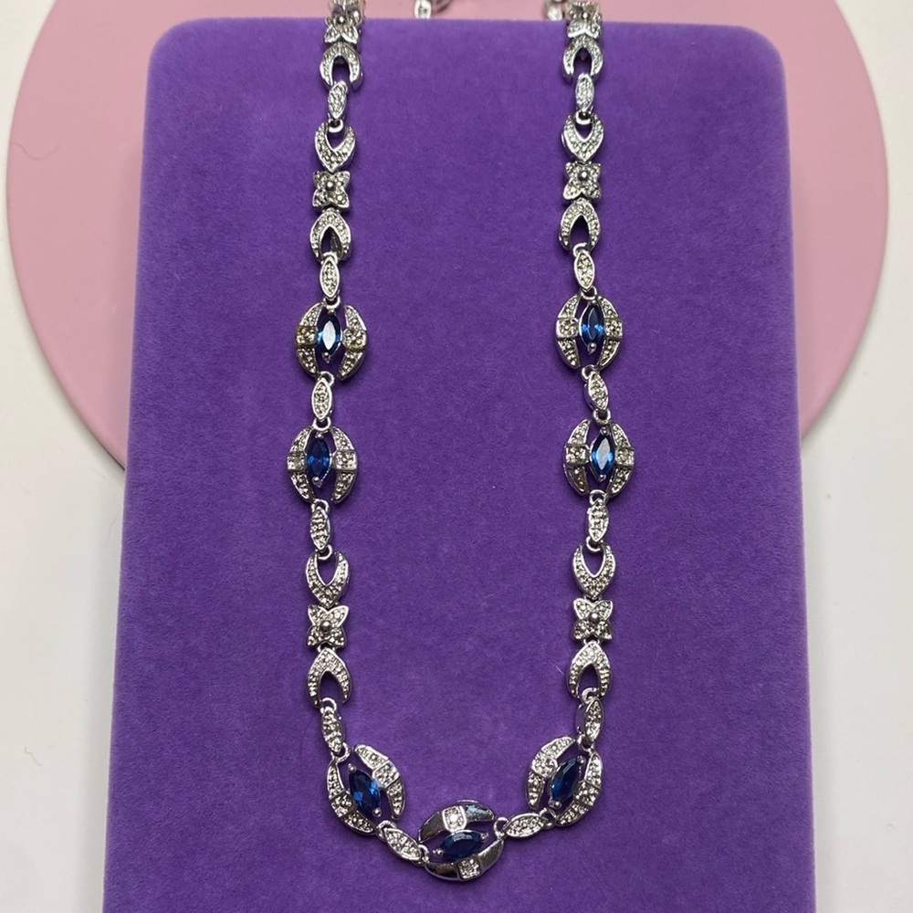 💛 Elegant White Gold Plated Blue Sapphire & Diamond Necklace
